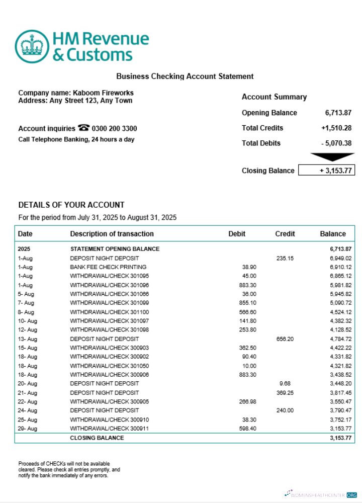 United Kingdom HM Revenue & Customs enterprise statement Word and PDF template